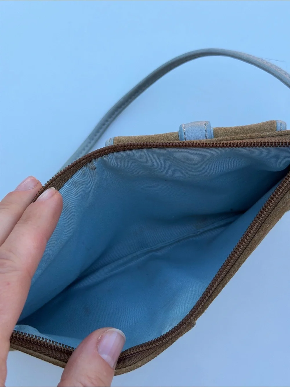 Coach Vintage Suede Y2K Cargo Pocket Wristlet Baguette Indie Sleaze Tan & Grey